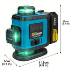 Nivel láser láser verde 4D multifuncional Gisam de 16 líneas con trípode y control por aplicación, autonivelante 360° con líneas cruzadas horizontales y verticales, alimentado por USB y batería, incluye estuche de transporte, haz superpotente, diseño port