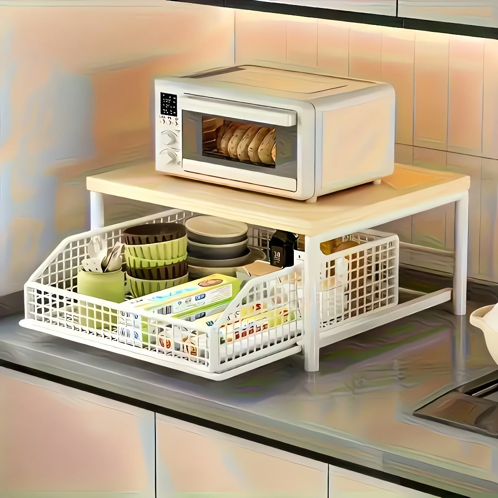 Estante de almacenamiento para cápsulas de café con cajones - Apto para cafeteras, estante deslizante para olla arrocera eléctrica, estante deslizante para microondas, almacenamiento metálico tipo cajón para microondas, almacenamiento y organización de co