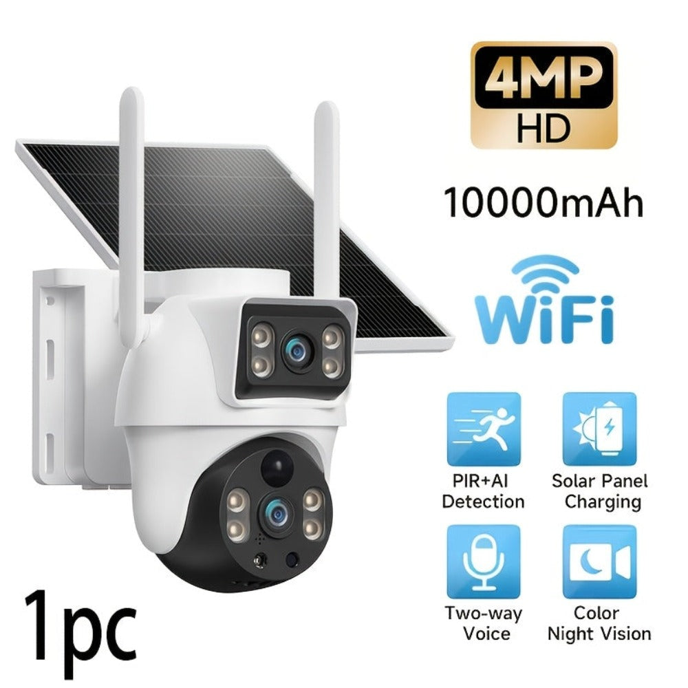 XIAOVV 1 pza/3 pzas Cámara de seguridad solar inteligente PTZ de doble lente y doble vista para exteriores. Cuenta con monitoreo de /inclinación de 360°, panel solar incluido, detección de movimiento con visión nocturna en color y audio bidireccional. Ide