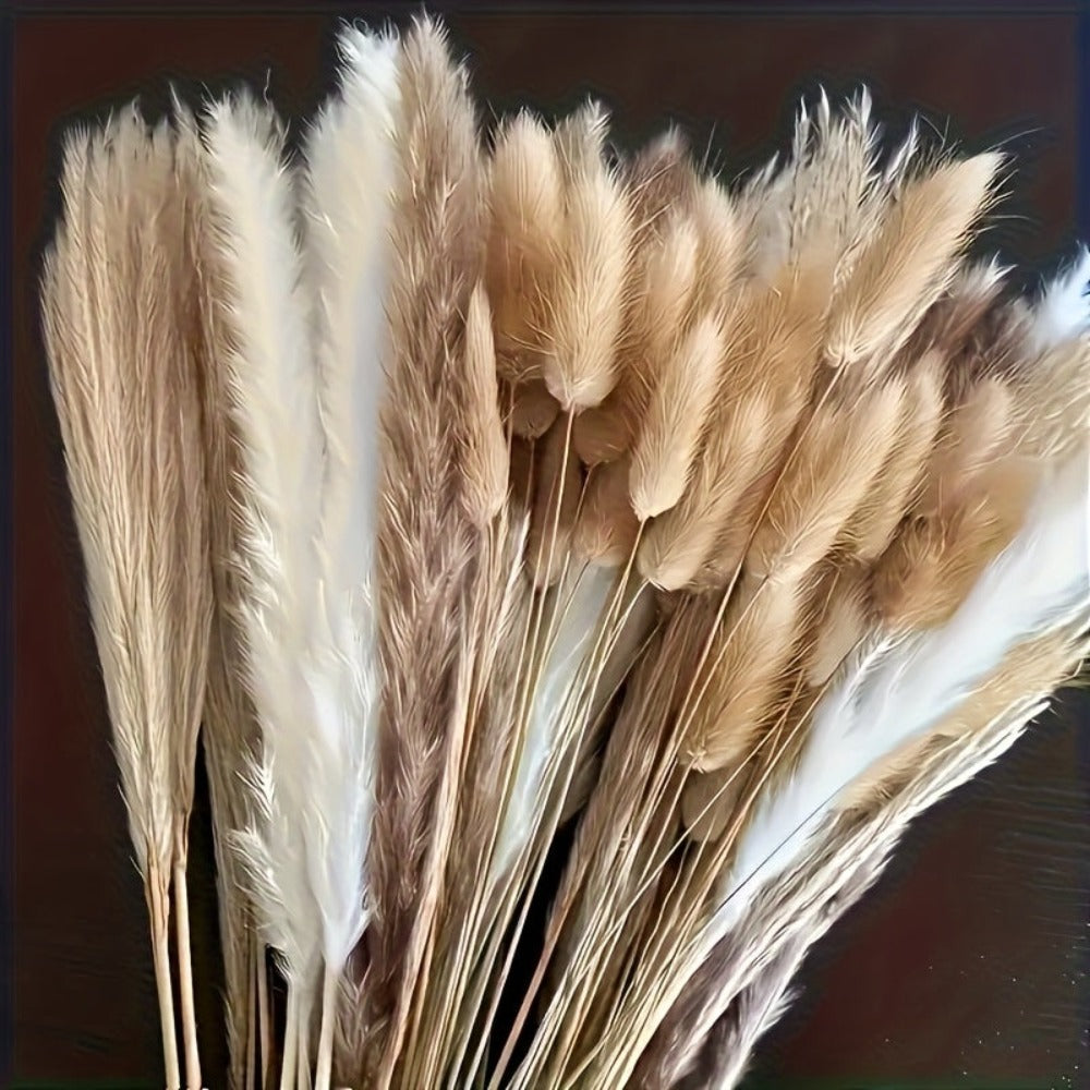 Ramo de Flores Secas de Hierba de las Pampas 200 piezas, Cola de Conejo 43.18 cm, Flores Naturales Esponjosas y Pomposas para Decoración de Bodas, Hogar o Fiestas - Estilo Bohemio (Clásico)