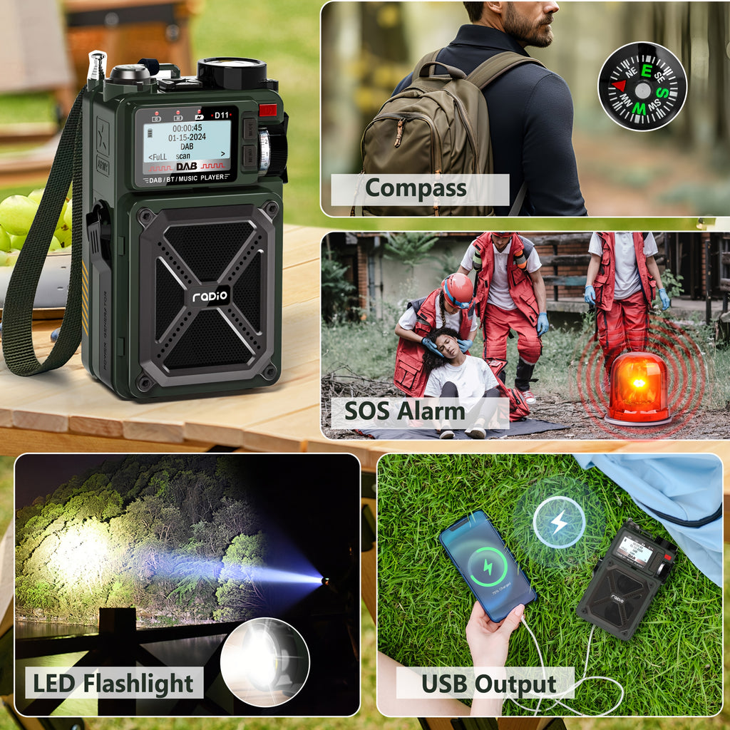 Radio solar de emergencia con manivela portátil inalámbrico | Camping, cortes de luz y emergencias