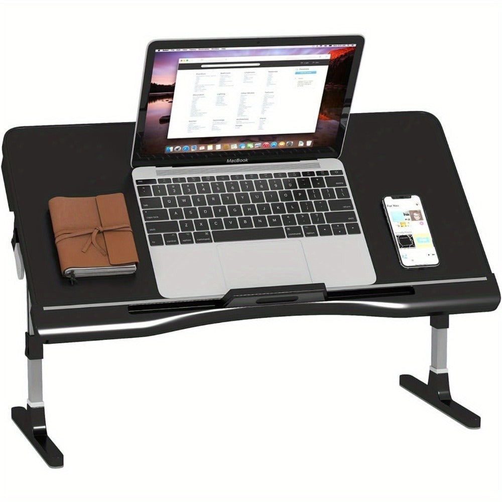 Escritorio Ajustable para Portátil con Alfombrilla para Ratón, Mesa de Cama Portátil de 17 Pulgadas, Plegable y Antideslizante, Estable para Oficina en Casa, Estudio, Desayuno, Dibujo - Altura y Ángulo Ajustables