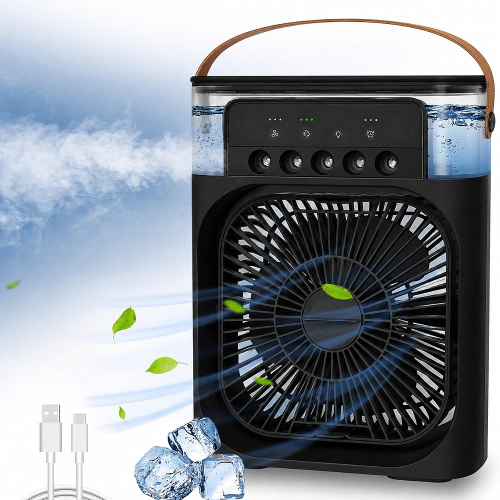 Ventilador humidificador, Mini aire acondicionado portátil 3 en 1, enfriador evaporativo con depósito de 300/500 ml, ventilador personal con temporizador 1/2/3 h, ideal para escritorio y verano, COLOR BLANCO Y NEGRO, ENVÍO ALEATORIO