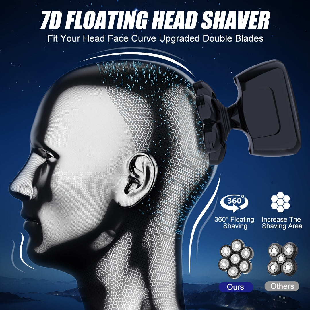 Máquinas de afeitar para cabeza para hombres calvos, 7D magnéticas, afeitadora eléctrica para cabeza de hombre con pantalla LED, carga inalámbrica tipo-C, 6500-9200 RPM, afeitado de contorno 360° para hombres