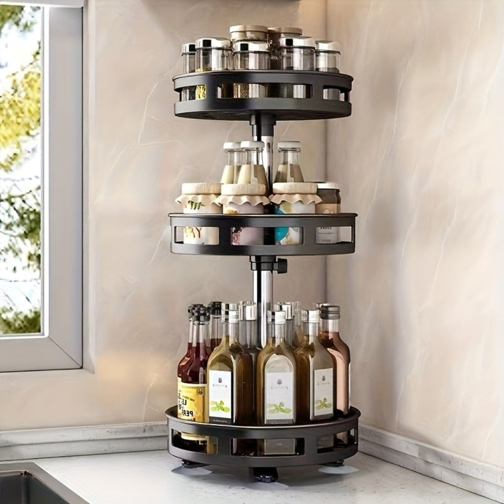 Organizador de Cocina Giratorio 360 Grados - Estante Metálico para Especias con Contenedores de Almacenamiento para Condimentos, Aceites y Vinagre - Opciones de Doble/Triple Capa