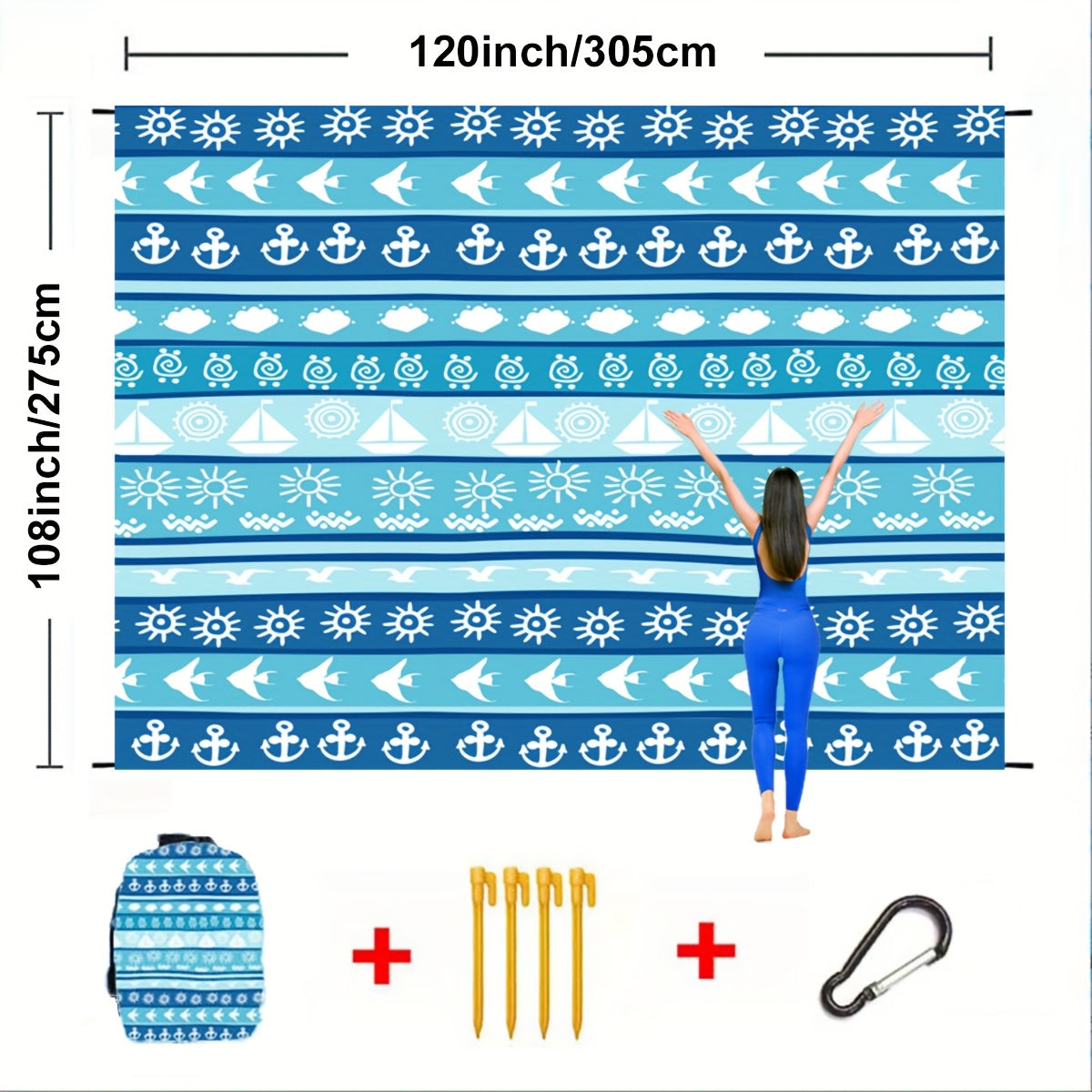 Manta de playa compacta ultraligera resistente al agua y arena de 304,8 x 274,32 pulgadas/210,82 x 200,66 pulgadas. Ideal para la playa, el parque, el césped, el camping, senderismo, conciertos y equipo al aire libre.