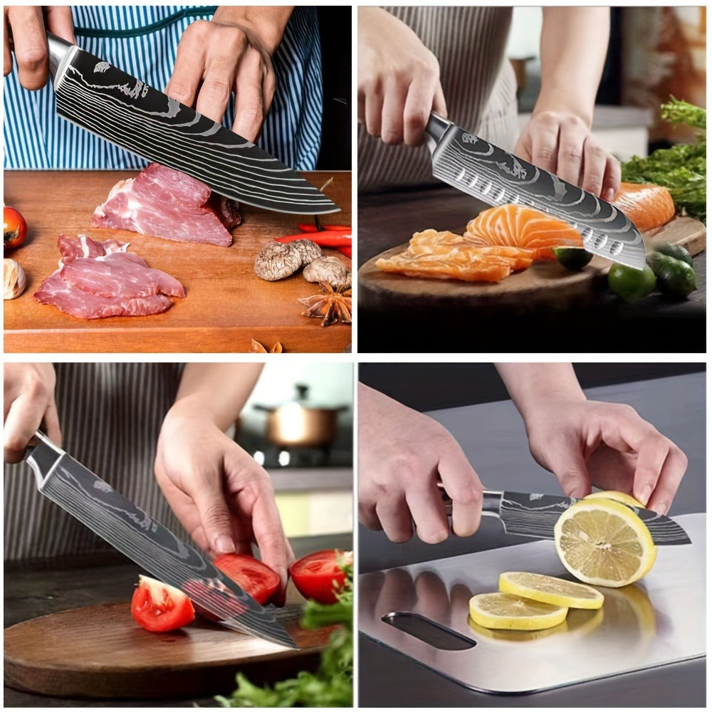 Juego de 8 cuchillos, Cuchillo de chef, Cuchillo de cocina universal, Acero inoxidable alemán, Mangos ergonómicos de Pakkawood para restaurante doméstico