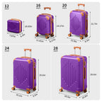 Juego de equipaje rígido morado oscuro combinado con marrón, 4/5 piezas, maleta rígida expandible con ruedas giratorias, equipaje de viaje ligero (12/16/20/24/28 pulgadas)