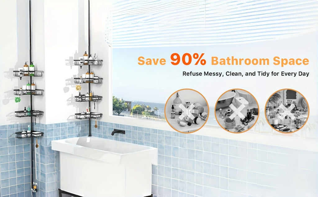 Un estante de esquina robusto y alto para el baño, un estante de esquina ajustable para la ducha que no requiere perforaciones, con un estante de almacenamiento negro de 4 niveles resistente al óxido, ideal para organizar áreas de ducha de esquina - Perfe