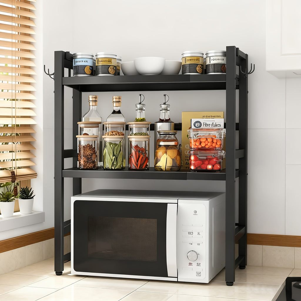 Estante Multifuncional para Microondas de Tres Niveles/Doble Nivel, Organizador de Encimera Ajustable, Soporte para Ollas y Microondas, Extensible y Retráctil, Almacenamiento para Cocina