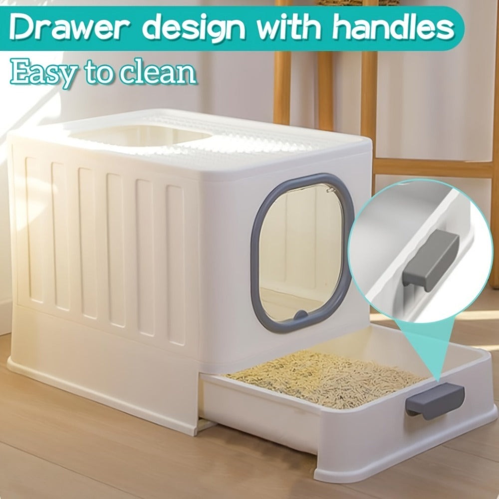 Caja de Arena para Gatos con Tapa: Arena Cerrada para Gatos, Bandeja Grande para Baño de Gatos con Diseño de Cajón de Fácil Limpieza, 38.8 X 35.8 X 48.3Cm, Sin Batería