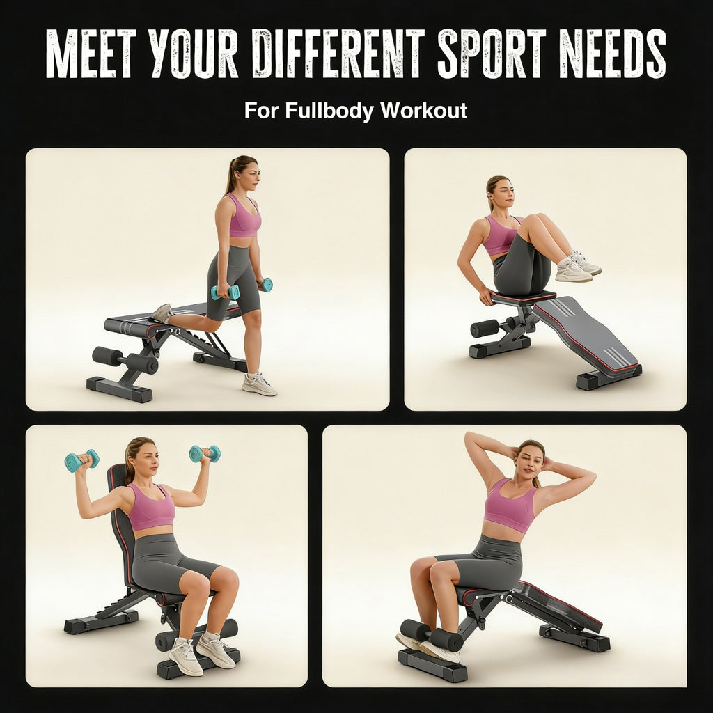 Banco de pesas ajustable para gimnasio en casa - Banco de entrenamiento con pesas plegable con posiciones inclinada, declinada y plana, plegado rápido y ajustes veloces, apto para entrenamiento de fuerza de cuerpo completo, banco compacto para entrenamien