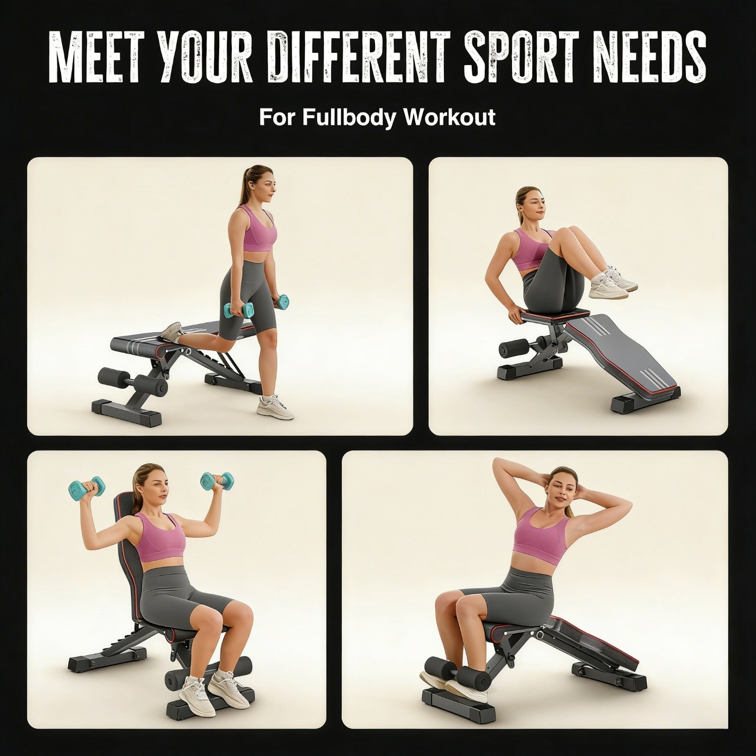 Banco de pesas ajustable para gimnasio en casa - Banco de entrenamiento con pesas plegable con posiciones inclinada, declinada y plana, plegado rápido y ajustes veloces, apto para entrenamiento de fuerza de cuerpo completo, banco compacto para entrenamien