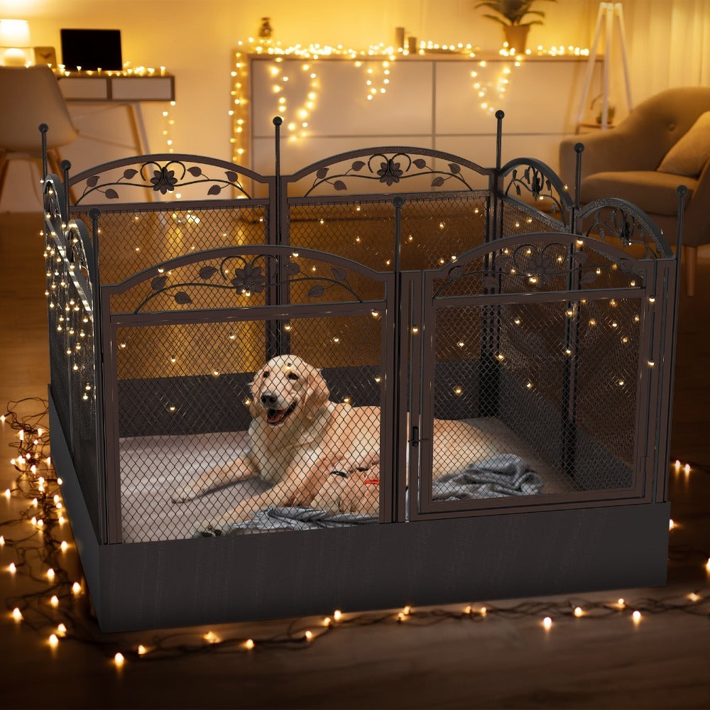 Parque de juegos resistente para perros de 8 paneles: Valla de metal para cachorros y perros, apta para uso en interiores y exteriores, recinto de ejercicio plegable para mascotas con almohadilla, ideal para partos y entrenamiento, incluye puerta, adecuad