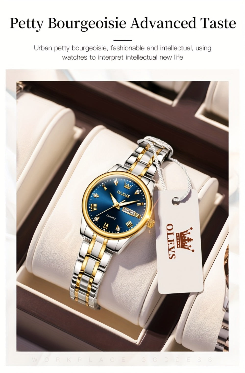 Relojes de Mujer OLEVS: Elegantes y de Moda para Negocios, Diseño Femenino para Muñecas Pequeñas, Cara Pequeña, Tono Dorado y Plateado, Correa de Acero Inoxidable, Cuarzo Analógico, Fecha y Día, Luminiscente, Esferas en /Blanco/Dorado/Azul