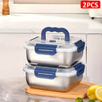 Juego de 2/4 piezas de recipientes herméticos de acero inoxidable para almacenar alimentos con tapas, aptos para microondas, reutilizables, perfectos para refrigerador, ideales para preparación de comidas, cocina al aire libre, esenciales de cocina, recip