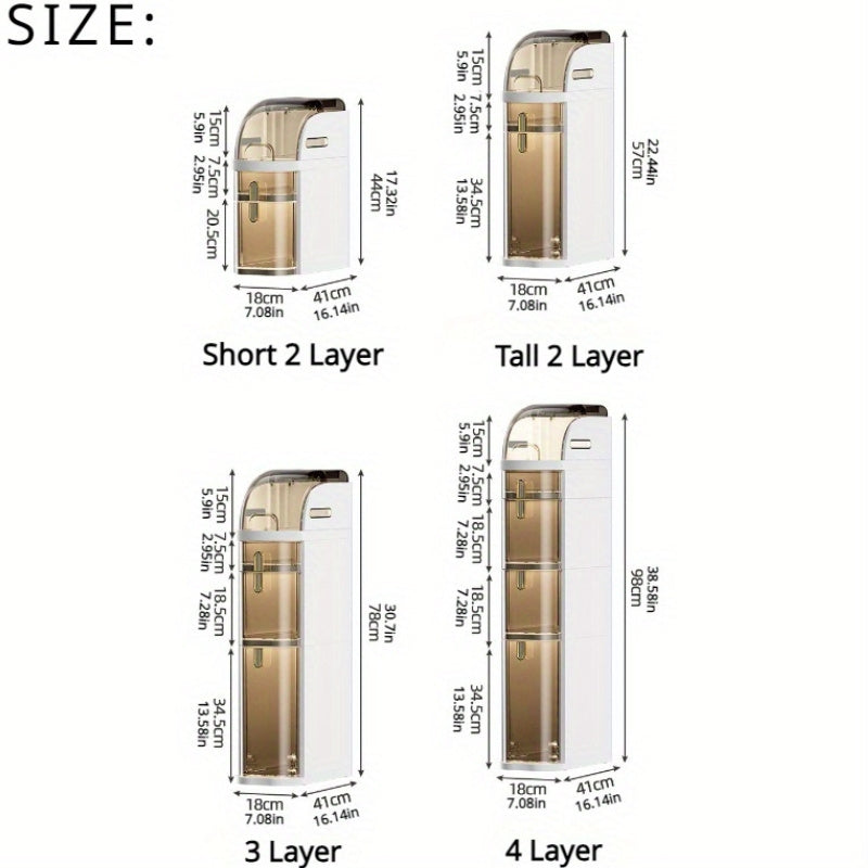 Organizador de baño estrecho de 4 niveles, gabinete de almacenamiento para baño delgado de 7.1″ con cajones y caja de pañuelos, armario móvil de plástico impermeable con ruedas para cocina pequeña, lavandería, sala de estar, unidades de cajones de almacen