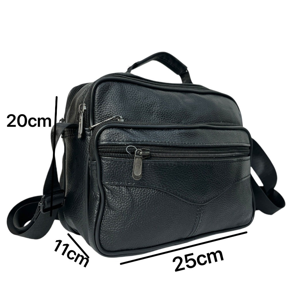 MEJORADA DL-71 Bolso de hombro de cuero genuino para hombre, bandolera horizontal de piel auténtica multibolsillo para hombre