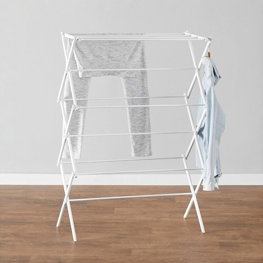 Estructura plegable para secar ropa, estructura de secado de acero portátil, resistente a la corrosión, extensible y ajustable a la cantidad de ropa, estructura de secado de metal vertical plegable con 3 niveles, estructura de secado de ropa extensible pa