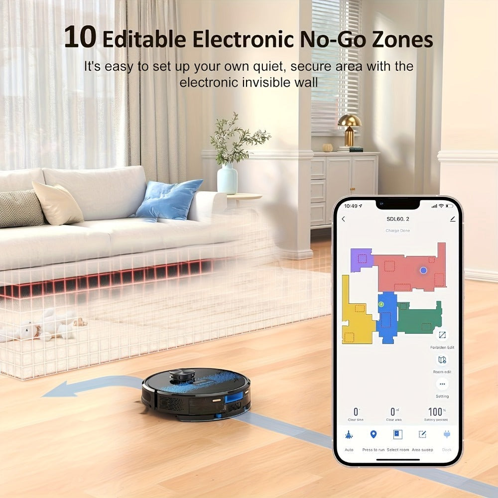 Lubluelu SL60D Robot aspirador y fregona: 5000 Pa de succión, navegación precisa, 5 mapas de piso, 10 zonas de exclusión, recarga automática, limpieza inteligente, control por aplicación inteligente para alfombras, pelo de mascotas, pisos duros