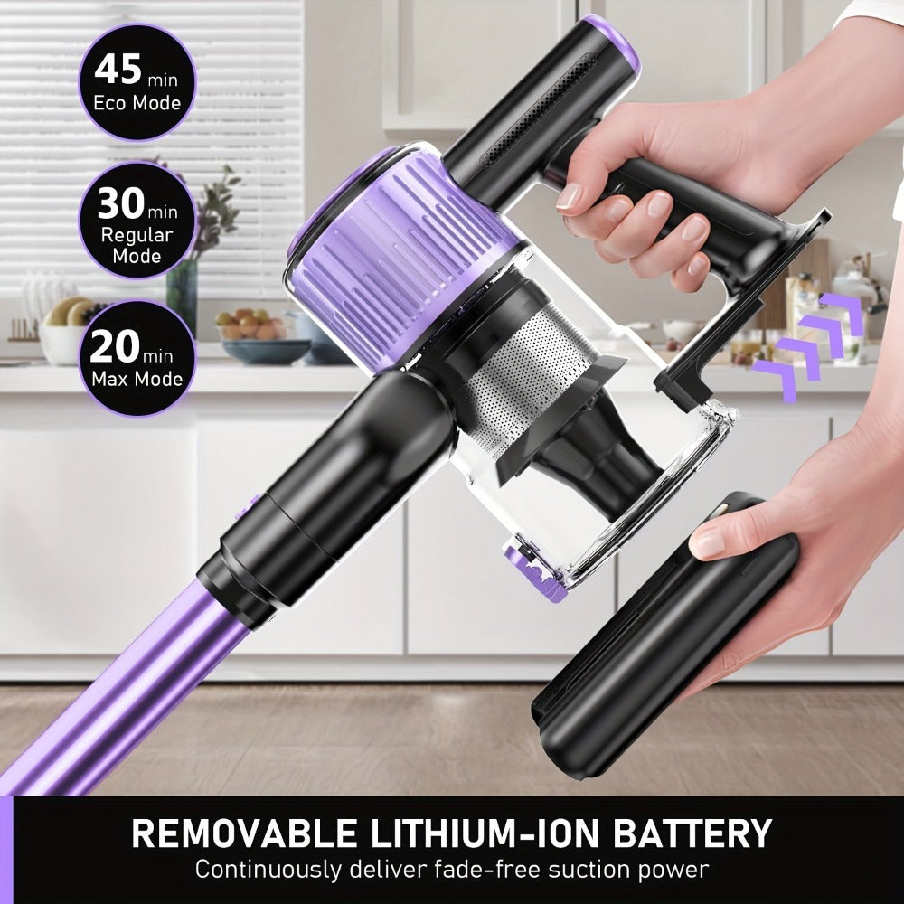 Aspiradora Inalámbrica de Alta Succión para el Hogar, Aspiradora Multiusos 10 en 1 con Cañón, Autonomía de 45 Minutos, 3 Modos de Succión con Luces LED Verdes Mejoradas y Cepillo Sin Enredos para Hogar, Pisos de Madera, Alfombras y Pelo de Mascotas