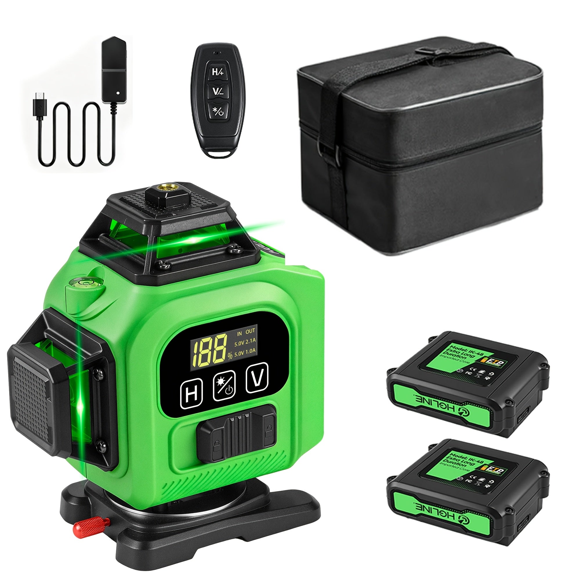 1 Juego de Nivel Láser, 16 Líneas Cruzadas Verdes, Láser 4D, con Batería Recargable, Nivel de Alta Precisión con Función de Nivelación Automática, Perfecto para Construcción y Decoración del Hogar