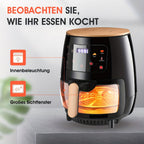 Freidora de Aire Digital de 5.5L, Cocina Saludable Baja en Grasas Sin Aceite, Horneado, Freír y Asar, con Apagado Automático y Protección contra Sobrecalentamiento, Ideal para Papas Fritas, Pollo y Verduras, Blanco y Negro