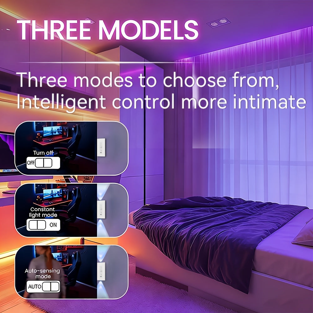 Luces nocturnas con sensor de movimiento para dormitorio baño pasillo y armario | 4 piezas y 7 Colores y Recargable