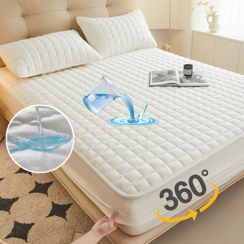 1 pieza Protector de colchón impermeable de alta calidad, sábana bajera ajustada, fabricada con tecnología de gofrado Soundwave, cubrecama suave y cómodo, lavable a máquina, apto para dormitorios, hoteles, residencias estudiantiles, fundas de almohada y r