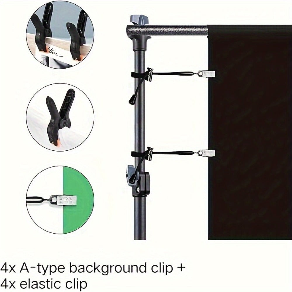 Soporte para Fondo Fotográfico, 2.6 X 3m, Soporte Ajustable con 4 Grapas y 1 Bolsa de Transporte, Incluye 2 Sacos de Arena, Ideal para Estudio Fotográfico, Retratos, Bodas y Eventos