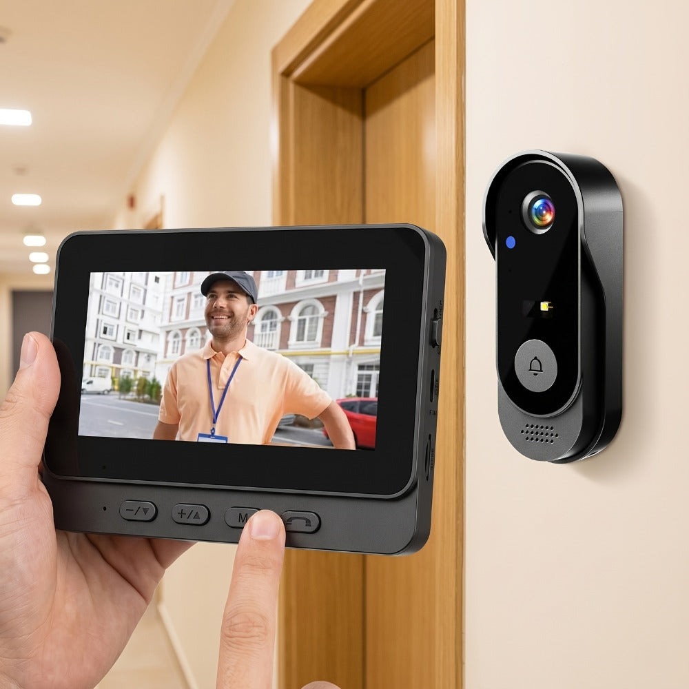 1 Timbre de video inteligente sin varillas, videoportero bidireccional con visión nocturna por infrarrojos, grabación con un toque y comunicación de audio bidireccional. Ideal para vigilancia del hogar, villas y apartamentos. El regalo perfecto para perso
