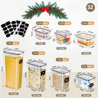 Juego de almacenamiento de cocina de alta gama de 32 piezas. Contenedor de almacenamiento sellado, utilizado para refrigeradores, salas de té y gabinetes. La opción ideal para harina, azúcar, pasta, granos y aditivos para pasteles. Incluye bolígrafo y eti