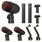 Juego de 7 micrófonos dinámicos de metal para batería - Adecuados para grabación profesional de batería con micrófonos para bombo, tom/snare y platillos, equipados con pinzas para micrófono
