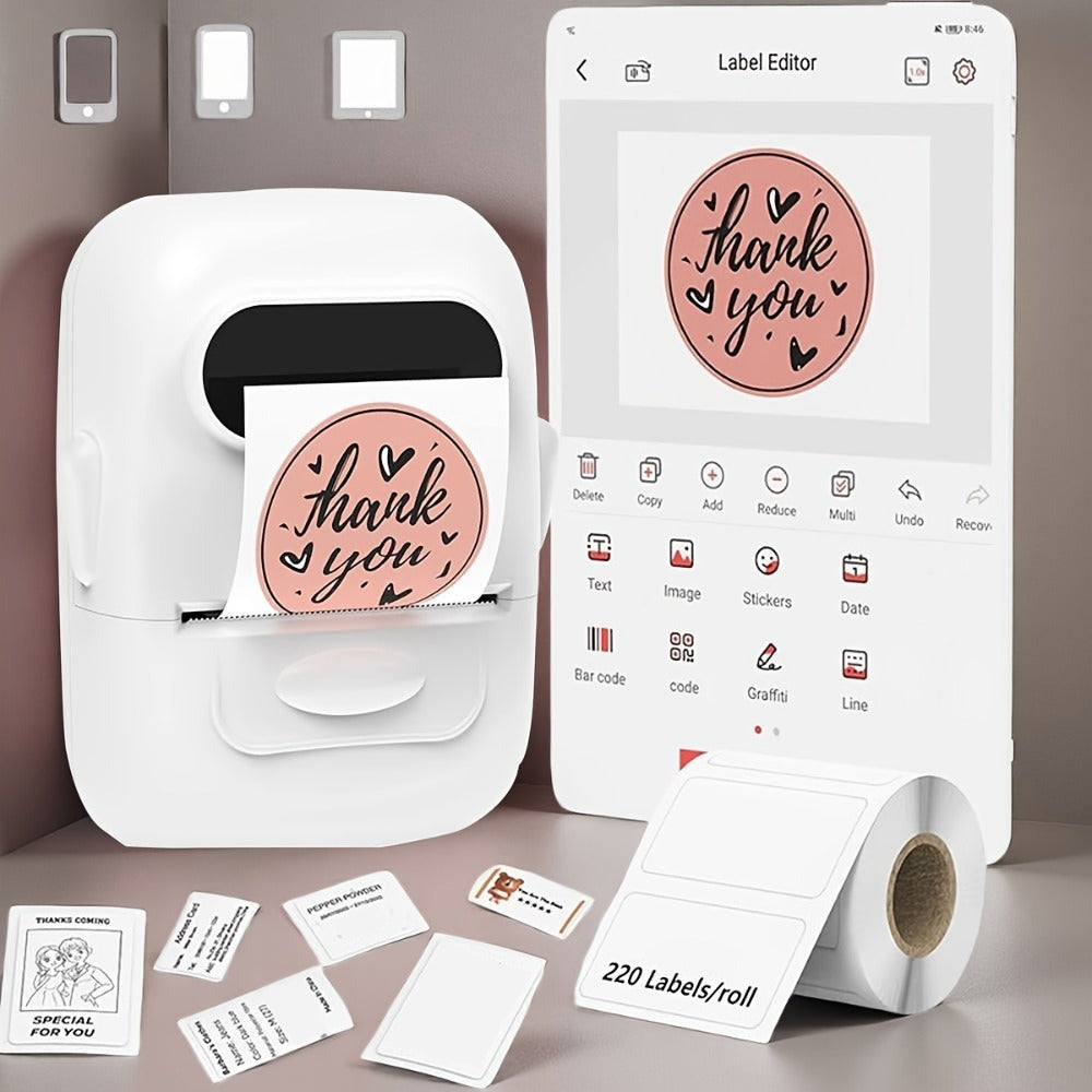Impresora Térmica Portátil Mini Inalámbrica con Múltiples Plantillas, 1 Rollo de Papel Incluido, Conexión Inalámbrica a Smartphones y Computadoras, para Uso en Hogar y Oficina, Recargable por USB