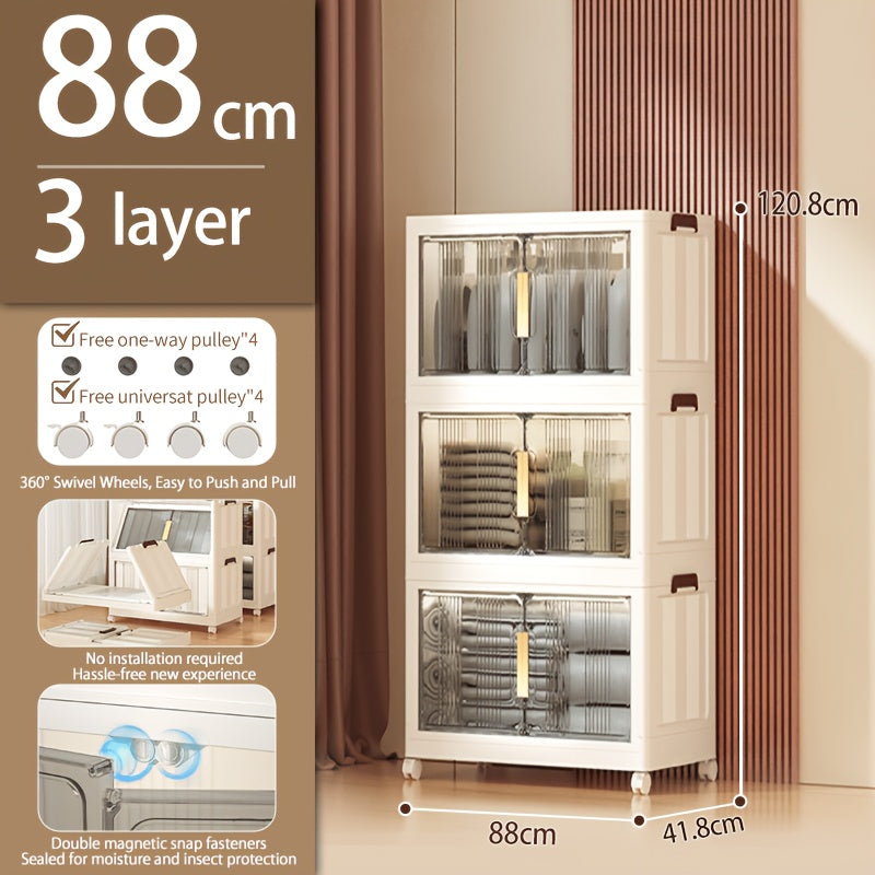 Armario plegable de almacenamiento con ruedas 88 cm plegable | Oficina, cocina y dormitorio