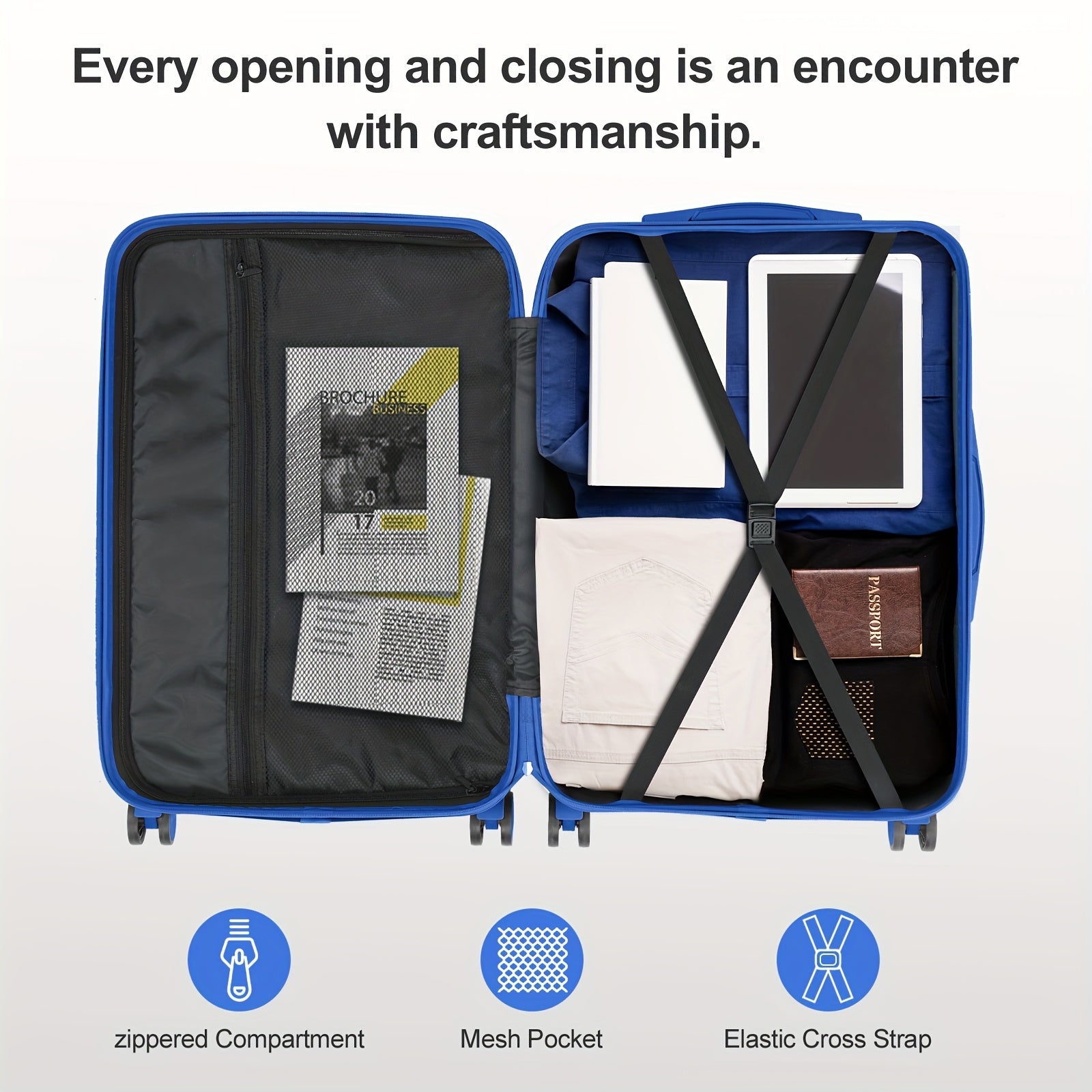 Juego de Equipaje 5 en 1, Maleta de Viaje con Estuche de Cosméticos, Juego de Maletas Rígidas con Ruedas Giratorias, Equipaje con Estuche de Tocado, Equipaje de Mano y 4 Protectores de Esquina, Maletas ABS Ligeras y Portátiles para Viajes y Negocios (12"1