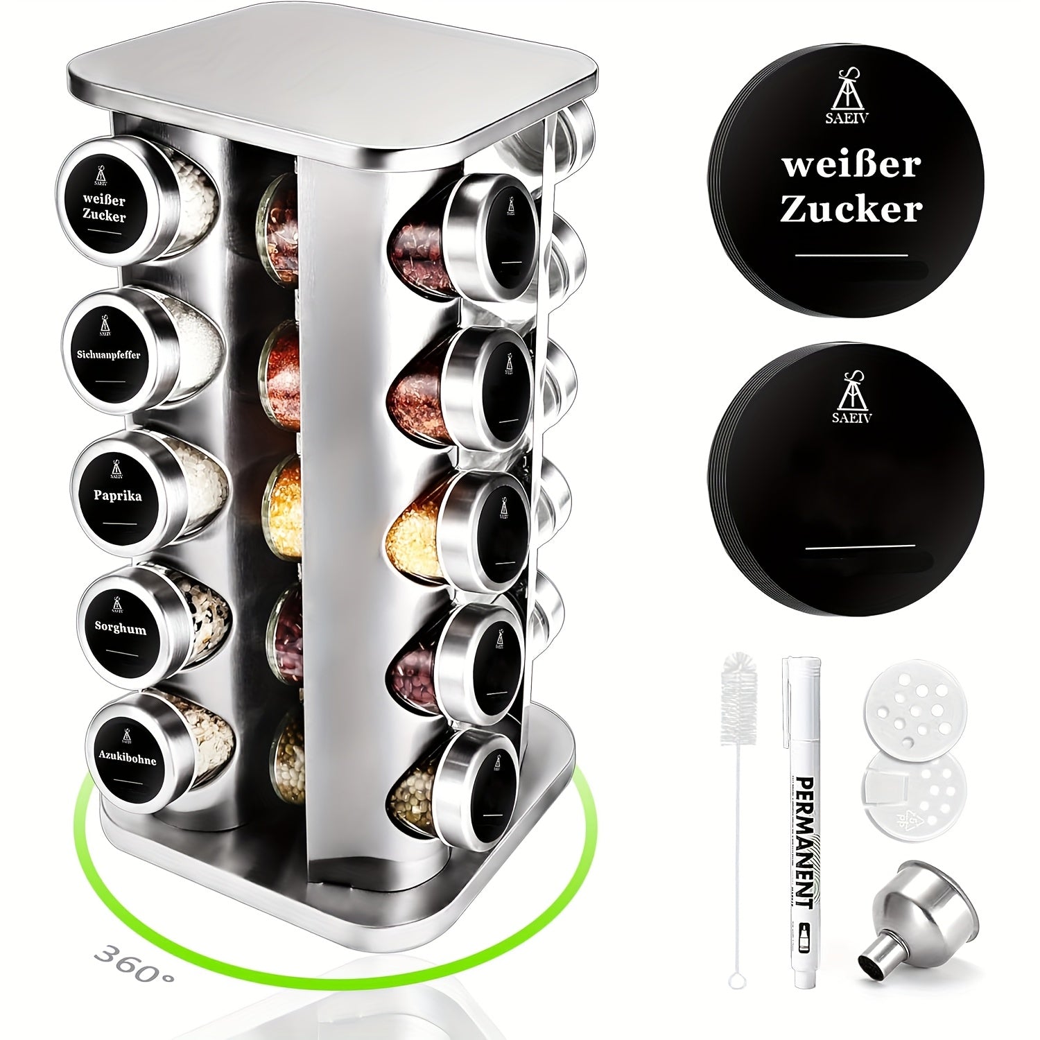 1pc Organizador Giratorio de Especias | Plato Giratorio para Especias | 20 Frascos de Especias de 100ml | Estantería de Especias de Cinco Niveles Giratoria | Etiquetas para Especias | Estante de Cocina | Organizador de Especias