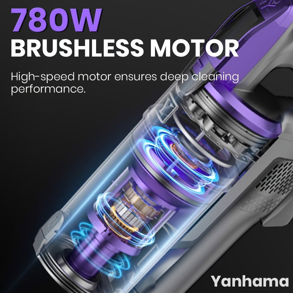 Yanhama Aspiradora Inalámbrica Recargable de 780W y 80Kpa, Nueva Versión, Ideal para Limpieza Profunda de Hogares, Automóviles y Oficinas, con Aspiración Potente, 8 en 1 Vertical con Faros LED, Perfecta para la Limpieza de Primavera