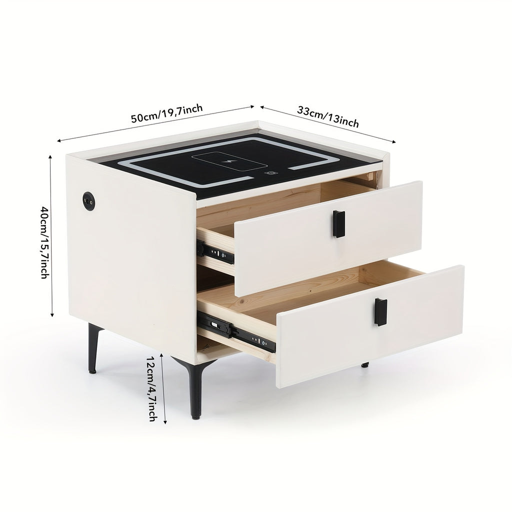 Mesita de noche, organizador de mesita de noche con luz LED, mesita de noche de 2 cajones, cómoda para sala de estar/dormitorio