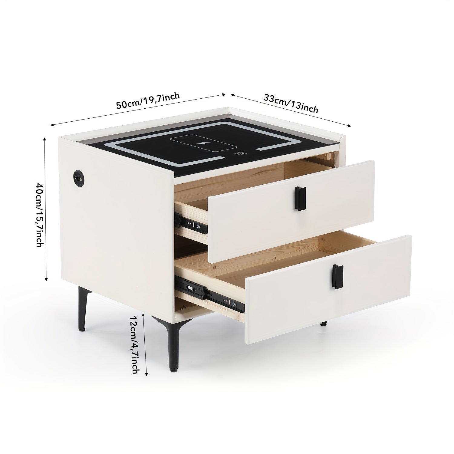 Mesita de noche, organizador de mesita de noche con luz LED, mesita de noche de 2 cajones, cómoda para sala de estar/dormitorio