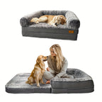 Cama Extra Grande para Perros Adecuada para Adultos | Cama Ortopédica para Siesta con Piel Sintética Lavable | Plegable y Portátil, Adecuada para Sala de Estar, Salón | Proporciona Espacio Amplio para Dormir para Adultos y Mascotas