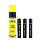 Lote botella de gas Isobutano y 3 mecheros aleatorios con dibujos modernos y nuevas colecciones de clipper.