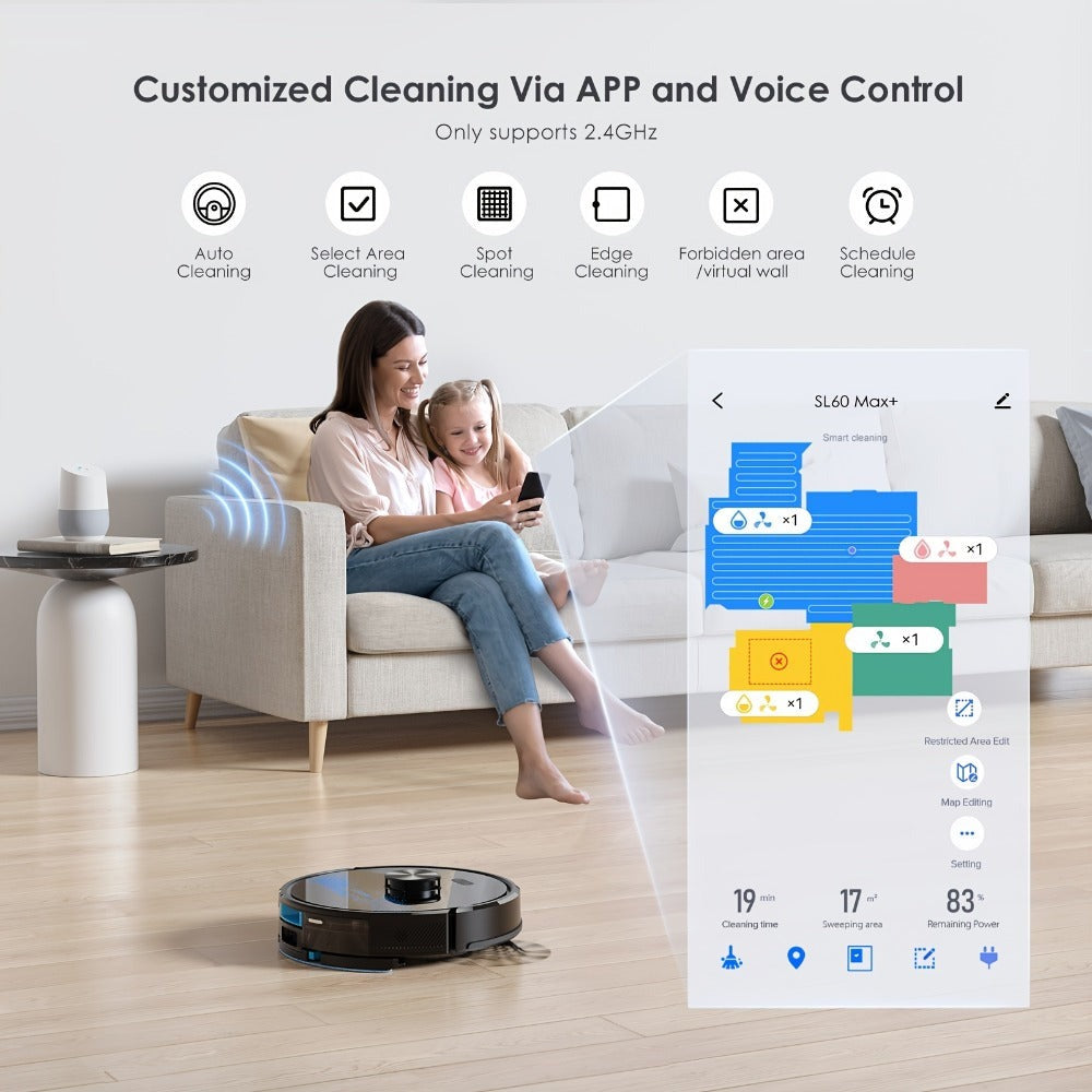 Lubluelu SL60 Plus+ Robot Aspirador con Autovaciado, Manos Libres hasta 60 Días, Robot Aspirador y Trapeador Combo de Súper Succión de 6500Pa, Navegación Láser LDS9.0, Mapeo Multicapa, Robot Aspirador 3 en 1 Autocargable para el Hogar, Pelo de Mascotas, P