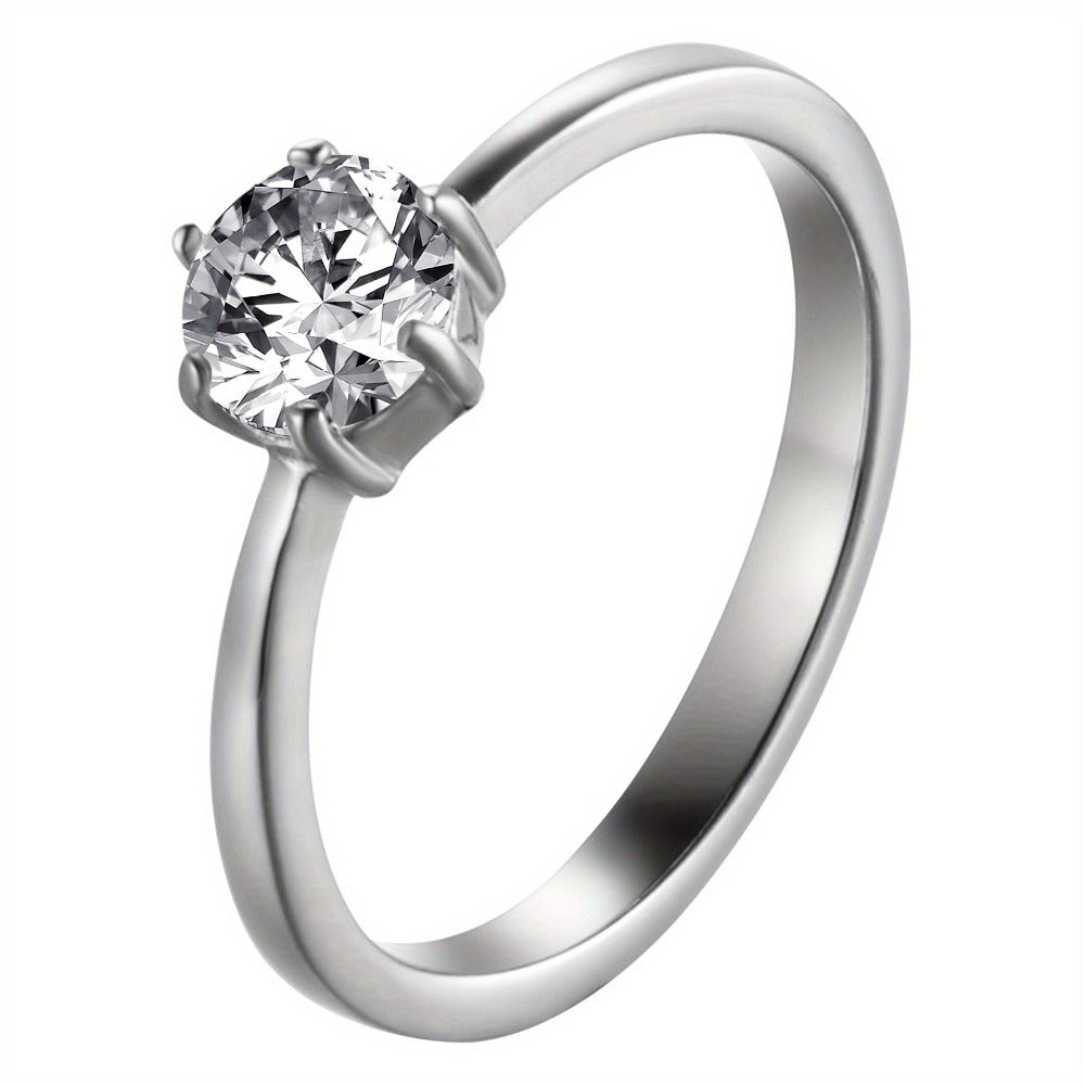 Anillos de Compromiso Clásicos para Ella, Anillo de Promesa de Acero Inoxidable con Circonita Cúbica Sintética, Anillos de Boda y Aniversario para Mujeres