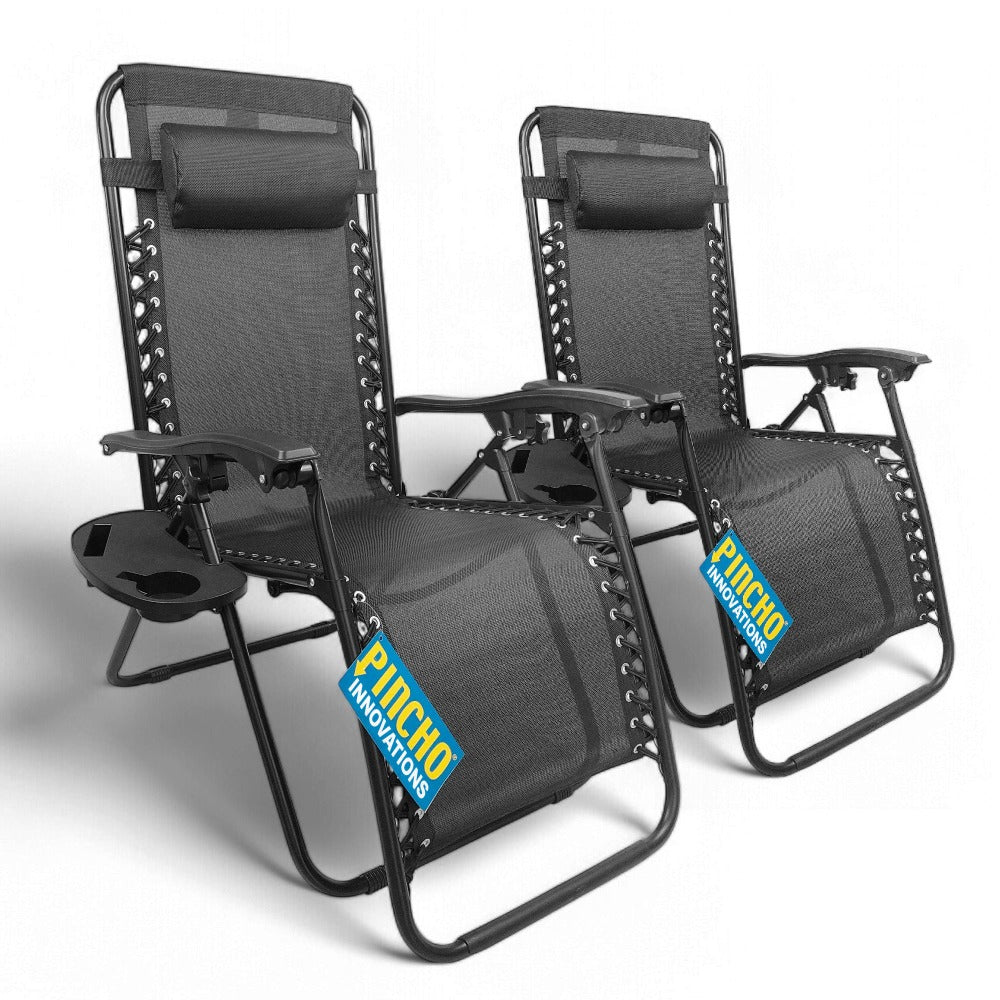 Tumbona Jardin Exterior Plegable Gravedad Cero - Pack 2 Sillas Reclinables o Hamacas para Playa, Terraza y Camping con Portavasos, Ligeras y Cómodas