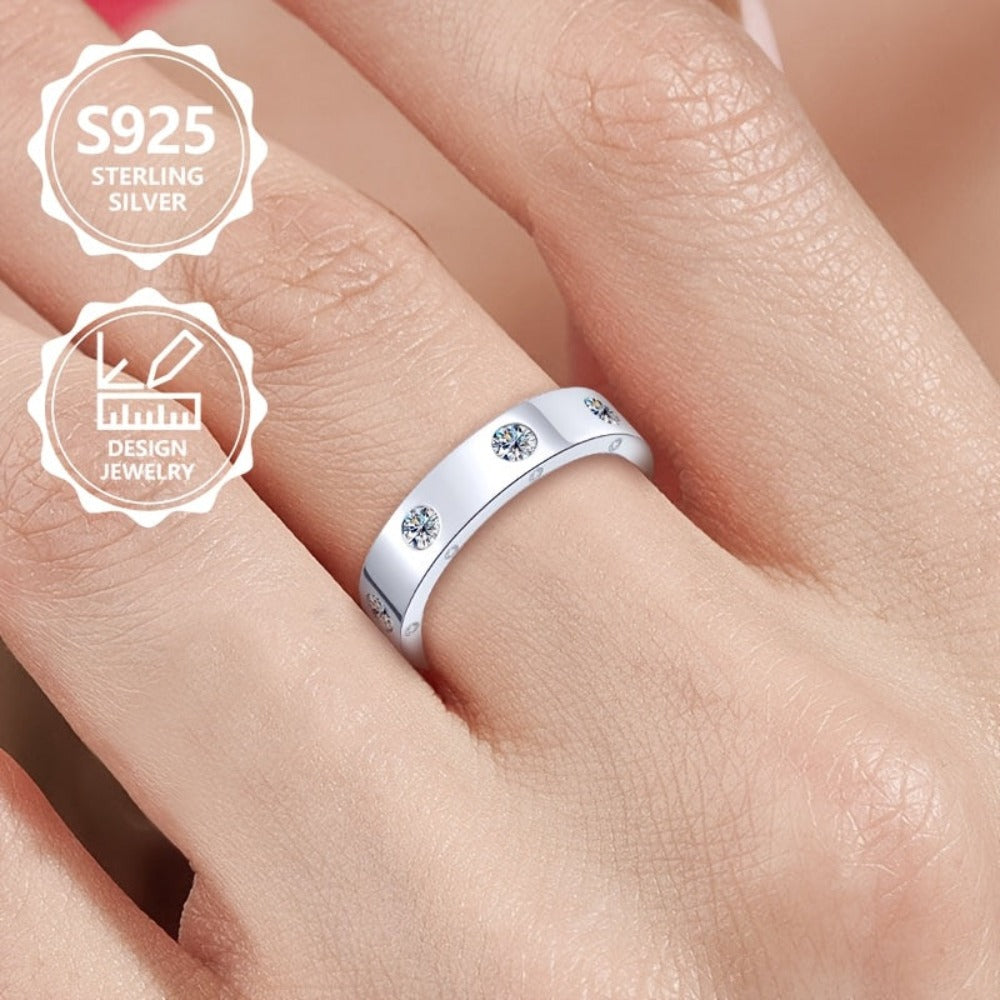 Anillo de moda exquisito para mujer PM:A25 de plata de ley 925, elegante y con estilo, con incrustaciones de circonita sintética, un anillo de joyería de alto valor para mujer, adecuado para viajes de vacaciones y uso diario, el regalo conmemorativo perfe