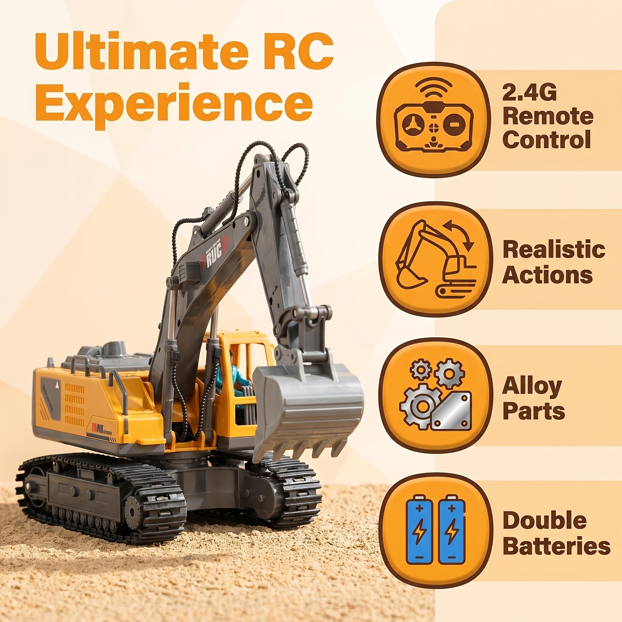 Vehículo de construcción con control remoto amarillo de 13 canales, excavadora, camión volquete, bulldozer, regalo perfecto para cumpleaños, Halloween y Navidad de niños