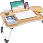Mesa plegable para cama y sofá con portavasos, mesa auxiliar multifunción con atril para leer en la cama, bandeja multifunción para ordenador, libros, trabajo y estudio en casa (50x30x22cm)