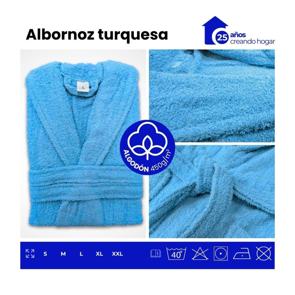Albornoz de Algodón 450g Unisex para Baño con Cinturón y Bolsillos