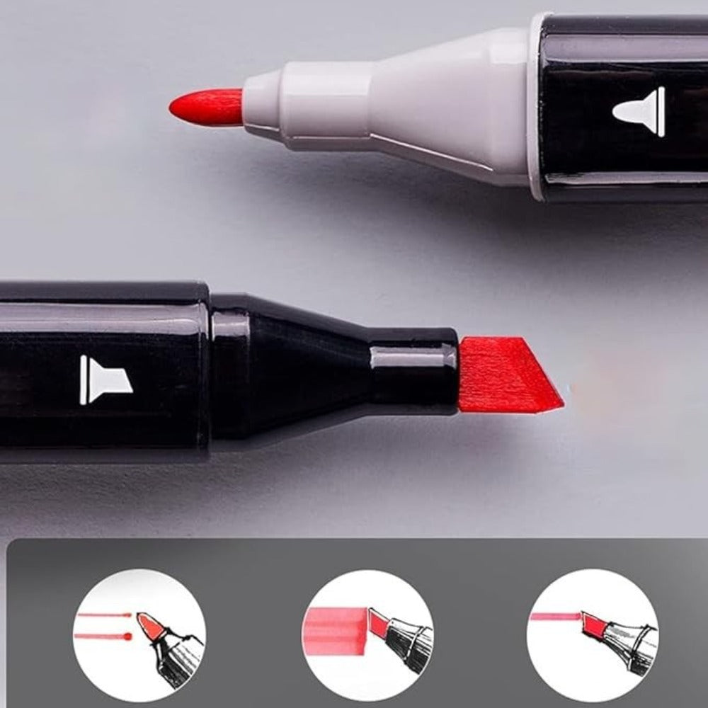 Rotuladores de doble punta de 204 colores con estuche de transporte, ideales para ilustración, colorear, escribir, dibujar y trabajos de diseño